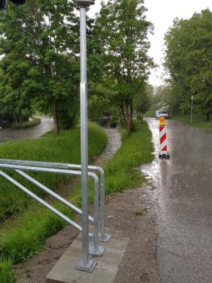 Station an der Bachstraße bei Starkregen